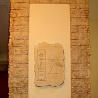 фреска с выгравированным изображением феникса и египетскими иероглифами, обозначающими имя хозяйки квартиры, украшают колонну, обрамленную диким камнем скалистый
