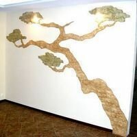 дерево сакура, выложенное из дикого камня скалистый украшает интерьер квартиры